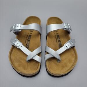 Birkenstock Mayari Silver Birko-flor Toe Loop Sandals Womens Size 36 Us 6